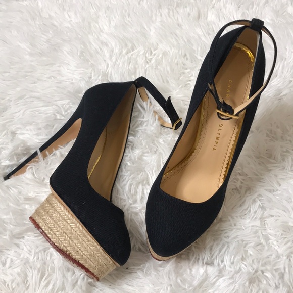 Charlotte Olympia Shoes - Charlotte Olympia Black Canvas Espadrille Dolores